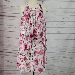 SLNY Pink and White Floral Halter Neck Dress